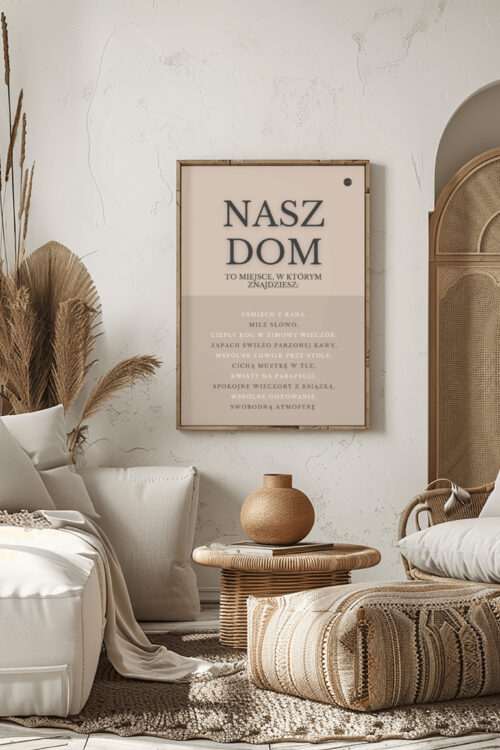 Obraz boho z polskim cytatem o domu i miłości.