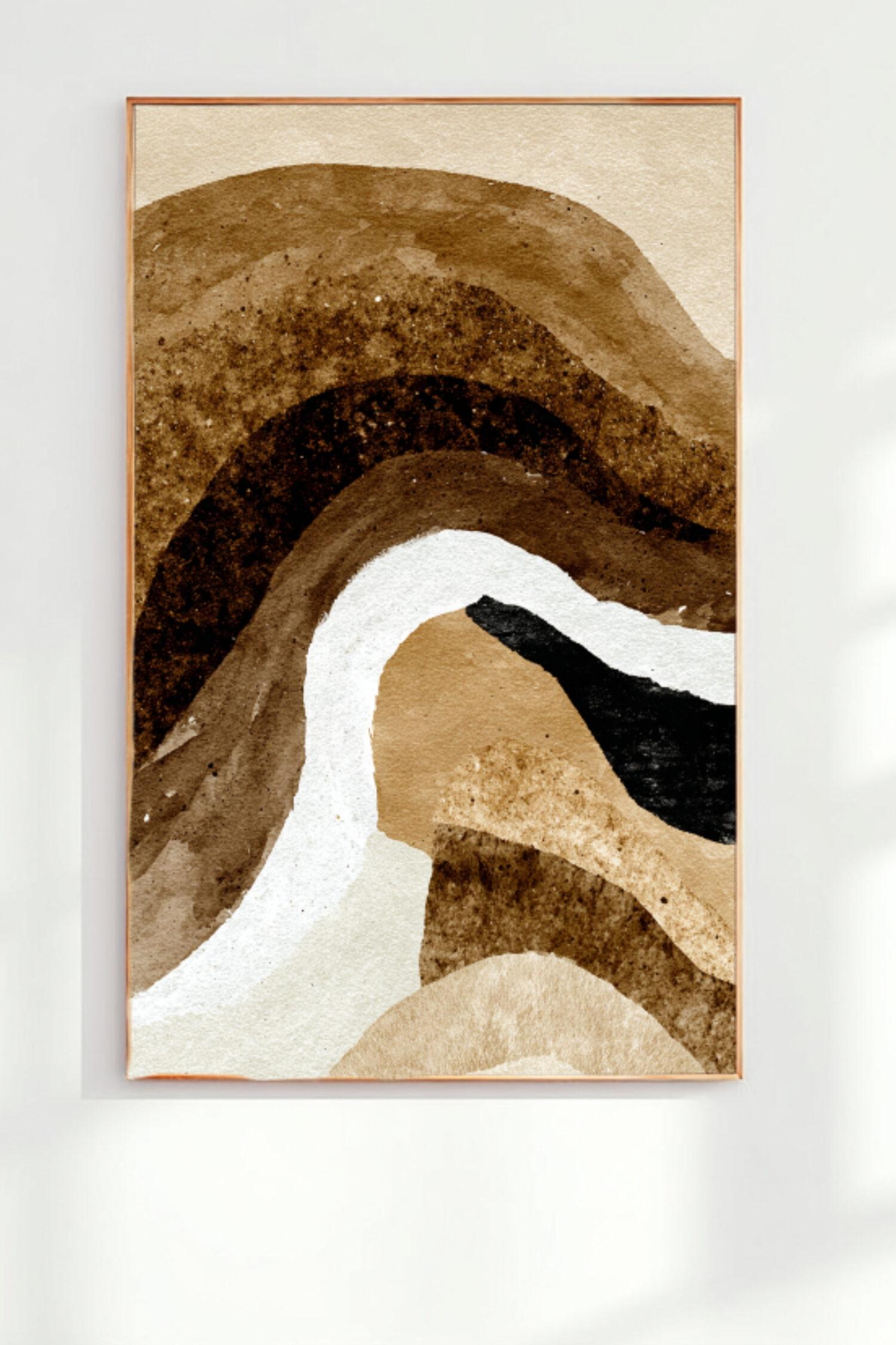 abstrakcyjny plakat w odcieniach beżu i brązu nowoczesna dekoracja ścienna do salonu